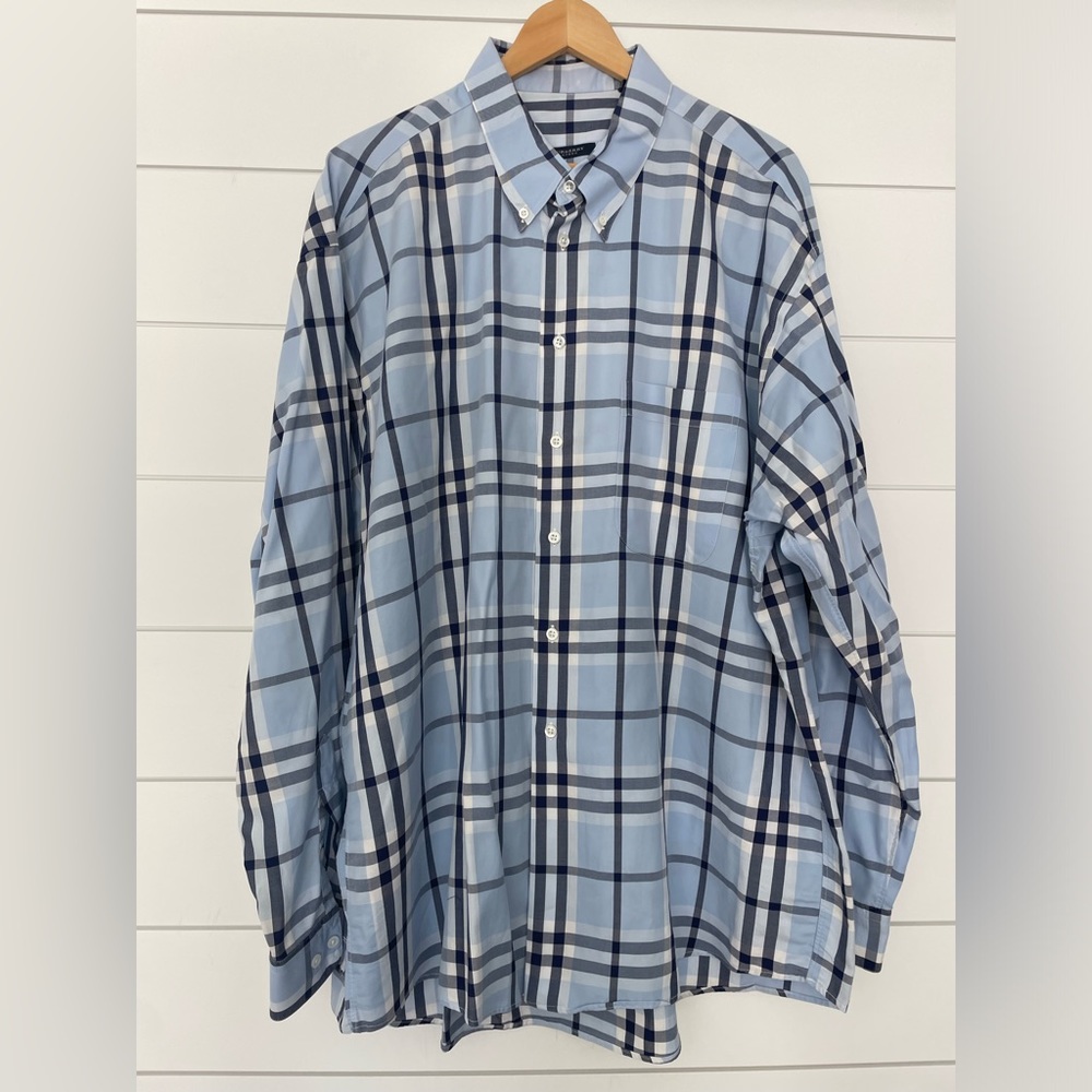 BURBERRY LONDON Men’s XXL Light Blue Plaid Long Sleeve button-down shirt
